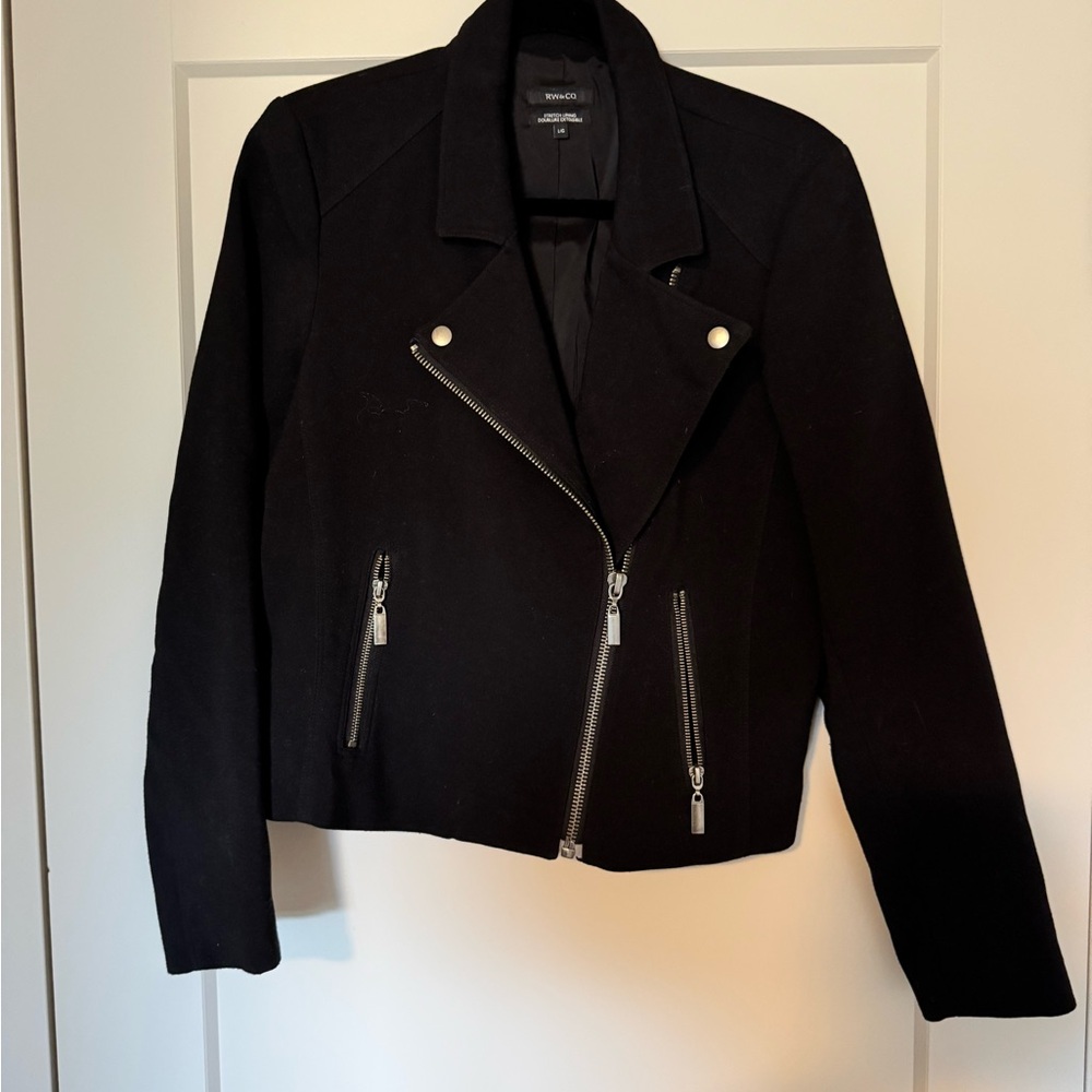 RW&CO  Black wool blend Moto Jacket Asymmetrical Design